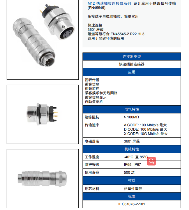 安费诺M12系列-快速插拔-螺纹连接