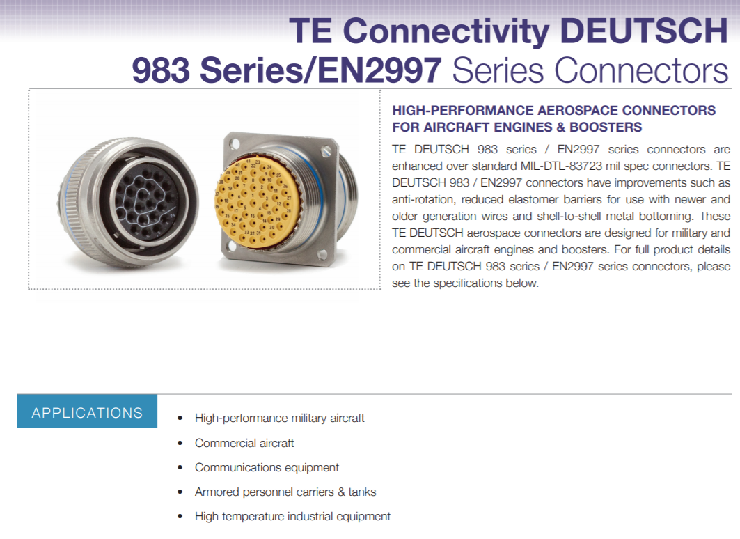TE Connectivity-DEUTSCH 983系列-ESC10系列连接器