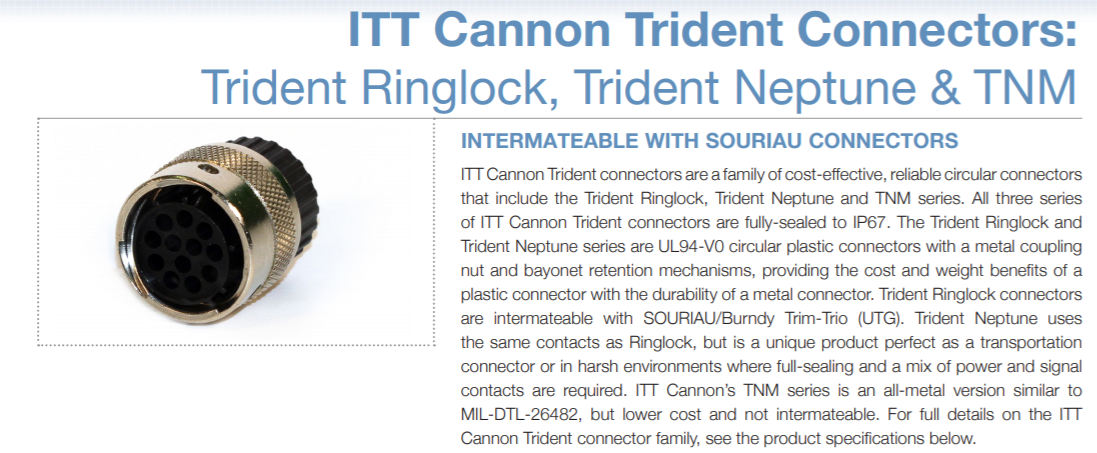 ITT Cannon Trident连接器-Trident Ringlock-Trident Neptune和TNM