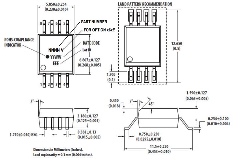 机械图纸 - Broadcom ACPL-K70A/K73A高速光电耦合器