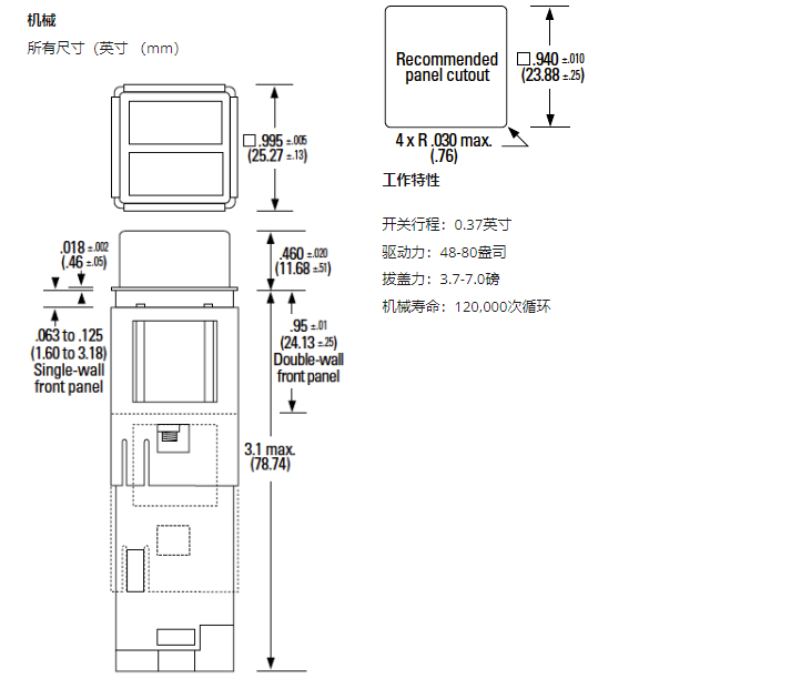 Korry 433 Series 1 x 1-Inch Switchlight
