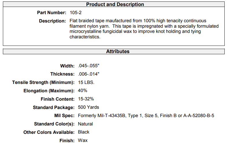 Mil-T-43435B, Type 1, Size 5, Finish B or A-A-52080-B-5 Mil-T-43435B, Type 1, Size 5, Finish B or A-A-52080-B-5