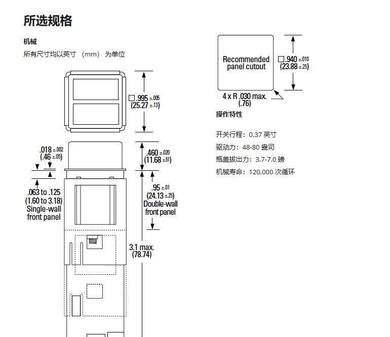 Korry 433 系列 1 x 1 英寸开关灯